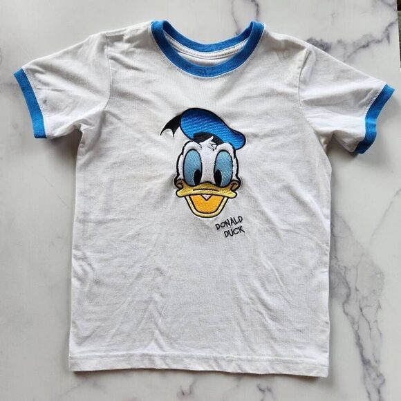 Disney Donald Duck kids unisex small 5-6 retro 70's style white blue textured fu - Picture 1 of 4